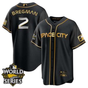 Youth’s Houston Astros Space City Gold 2022 World Series Jersey – All Stitched