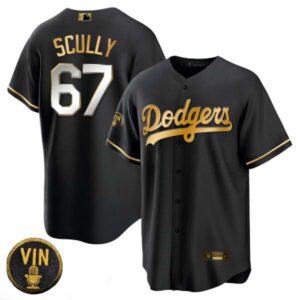 Los Angeles Dodgers Vin Scully Patch Gold Trim Jersey – All Stitched