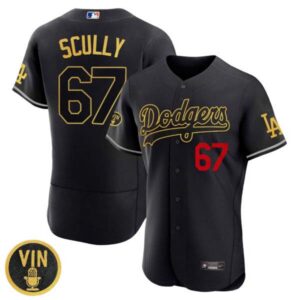 Los Angeles Dodgers Vin Scully Patch Black Gold Respect Jersey – All Stitched