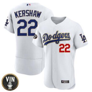 Los Angeles Dodgers Vin Scully Patch Gold Trim Player Jersey – White – All Stitched