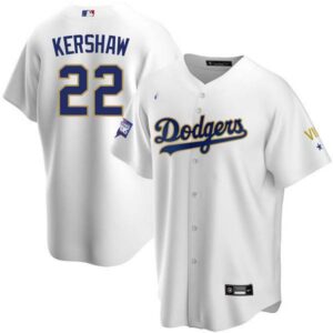 Los Angeles Dodgers 2020 Championship Gold Trim Cool Base White Jersey – All Stitched