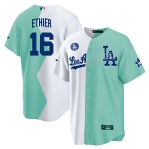 Los Angeles Dodgers Cool Base White Green 2022 MLB All-Star Celebrity Softball Game Split Jersey – All Sti