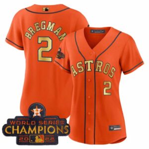 Women’s Astros 2023 Champions Orange Gold Jersey – All Stitched