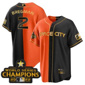 Men’s Astros 2023 Space City Champions Gold Split Jersey – All Stitched
