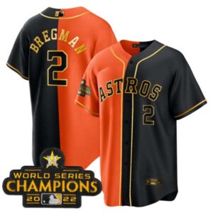 Men’s Astros 2023 Champions Gold Split Jersey – All Stitched