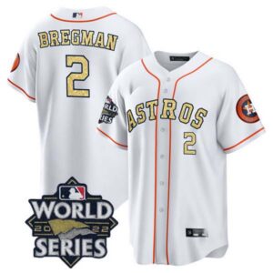 Men’s Houston Astros White Gold 2022 World Series Jersey – All Stitched