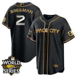 Women’s Houston Astros Space City Gold 2022 World Series Jersey – All Stitched