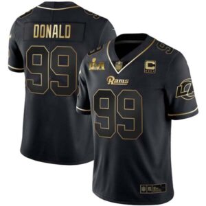 Men’s Los Angeles Rams Super Bowl LVI White Gold & Black Gold Jersey – All Stitched