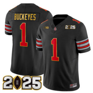 Men’s Ohio State Buckeyes ‘Heritage Stripe’ 2025 CFP Final Patch Gold Trim Vapor Limited Jersey – All Stitched