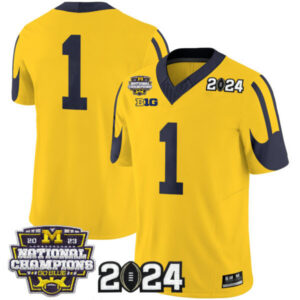 Men’s Michigan Wolverines 2024 CFP & National Champions Patch Vapor Limited Jersey – All Stitched