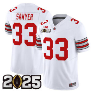 Jack Sawyer Ohio State Buckeyes ‘Heritage Stripe’ 2025 CFP Final Patch White Vapor Limited Jersey – All Stitched