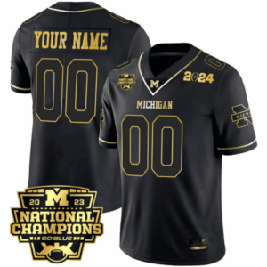 Michigan Wolverines 2024 CFP National Champions Patch Gold Vapor Custom Jersey – All Stitched