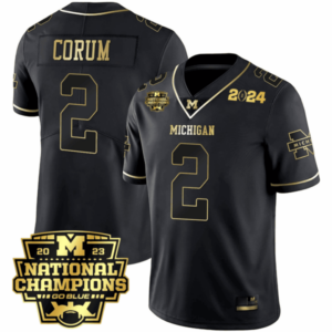 Men’s Michigan Wolverines 2024 CFP National Champions Patch Gold Vapor Jersey – All Stitched