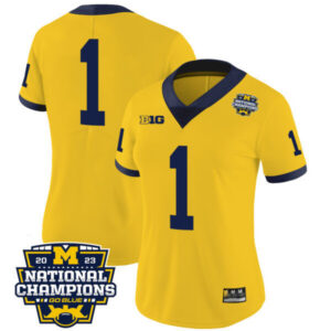 Women’s Michigan Wolverines 2023 National Champions Patch Vapor Jersey V4 – All Stitched