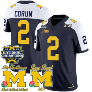 Men’s Michigan Wolverines 2023 National Champions & Rose Bowl Patch Vapor Jersey – All Stitched