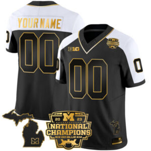 Michigan Wolverines 2023 National Champions Patch Gold Vapor Custom Jersey V3 – All Stitched