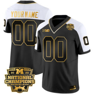 Michigan Wolverines 2023 National Champions Patch Gold Vapor Custom Jersey V2 – All Stitched