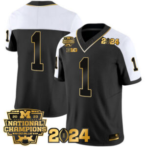 Men’s Michigan Wolverines 2023 National Champions Patch Gold Vapor Jersey – All Stitched