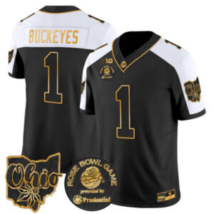 Men’s Ohio State Buckeyes Rose Bowl Gold Vapor Limited Jersey – All Stitched