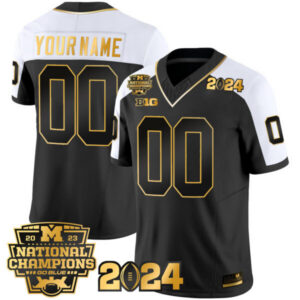 Michigan Wolverines 2023 National Champions Patch Gold Vapor Custom Jersey – All Stitched