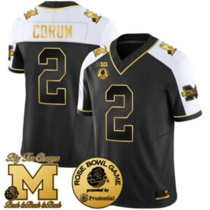 Men’s Michigan Wolverines Rose Bowl Patch Gold Vapor Jersey V2 – All Stitched