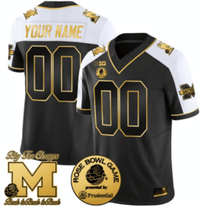 Michigan Wolverines Rose Bowl Patch Gold Vapor Custom Jersey V2 – All Stitched
