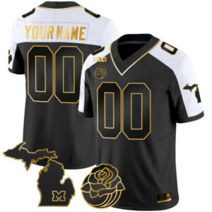 Michigan Wolverines Rose Bowl Patch Gold Vapor Custom Jersey – All Stitched