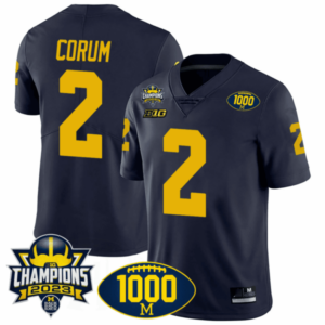 Men’s Michigan Wolverines 1000 Wins & BIG10 Champions Patch Special Jersey – All Stitched