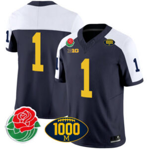 Men’s Michigan Wolverines Rose Bowl & 1000 Wins Patch Vapor Jersey – All Stitched
