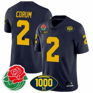 Men’s Michigan Wolverines 1000 Wins & Rose Bowl Patch Special Jersey – All Stitched
