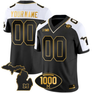 Michigan Wolverines 1000 Wins Patch Gold Custom Jersey V2 – All Stitched