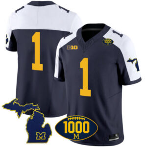 Men’s Michigan Wolverines 1000 Wins Patch Vapor Jersey V3 – All Stitched