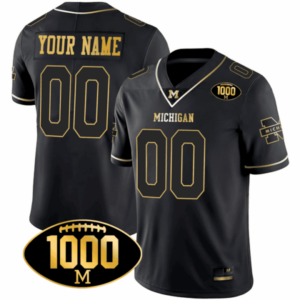 Michigan Wolverines 1000 Wins Patch Gold Custom Jersey – All Stitched