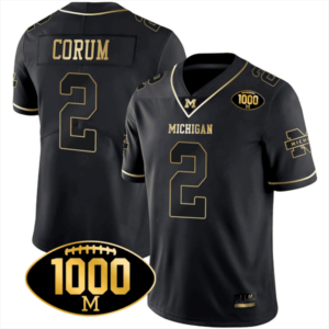 Men’s Michigan Wolverines 1000 Wins Patch Gold Jersey – All Stitched