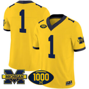 Men’s Michigan Wolverines 1000 Wins Patch Vapor Jersey – All Stitched