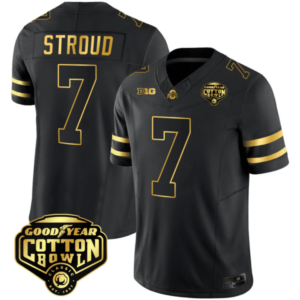 Men’s Ohio State Buckeyes Good Year Cotton Bowl Patch Gold Jersey – All Stitched