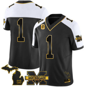 Men’s Michigan Wolverines TM42 Patch Vapor Gold Jersey – All Stitched
