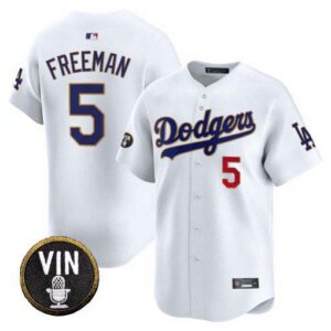 Men's Dodgers Vin Scully Patch Gold Trim Vapor Premier Limited Jersey - All Stitched
