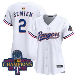 Women's Texas Rangers 2023 World Series Champions Gold Trim Vapor Premier Limited Jersey - All Stitched