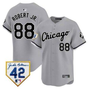 Men's Chicago White Sox 2024 Jackie Robinson Patch Vapor Premier Limited gray luis-robert-jr Jersey - All Stitched