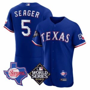 Men’s Texas Rangers Texas State & 2023 World Series Patch Jersey – All Stitched