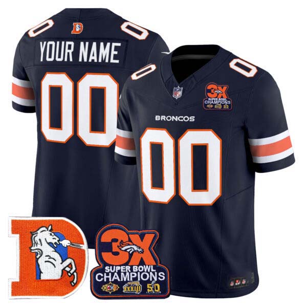 Denver Broncos Throwback Vapor Limited Custom Jersey – 3-Time Champions Patch – All Stitched
