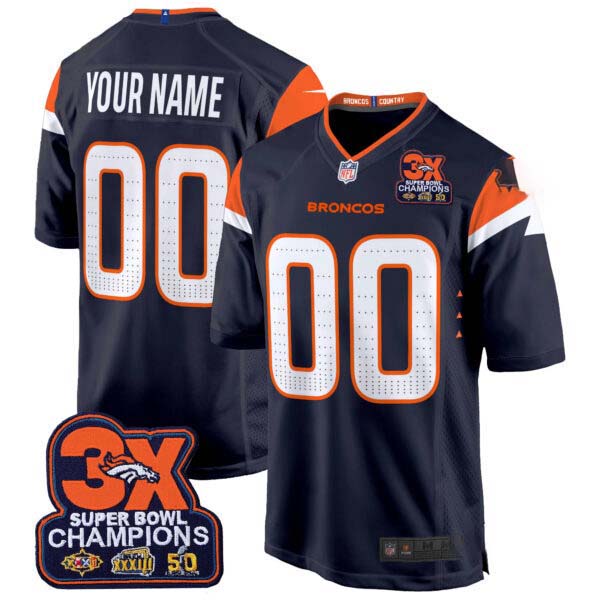 Denver Broncos 3-Time Champions Patch Game Custom Jersey – Al Stitched