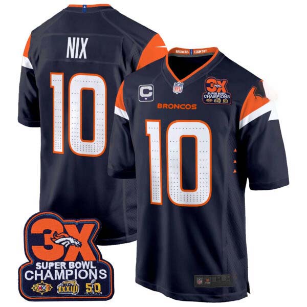 Men’s Denver Broncos 3-Time Champions Patch Game Jersey – Al Stitched