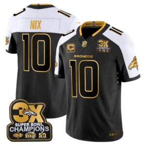 Men’s Denver Broncos 3-Time Champions Patch Gold Vapor Limited Jersey – All Stitched