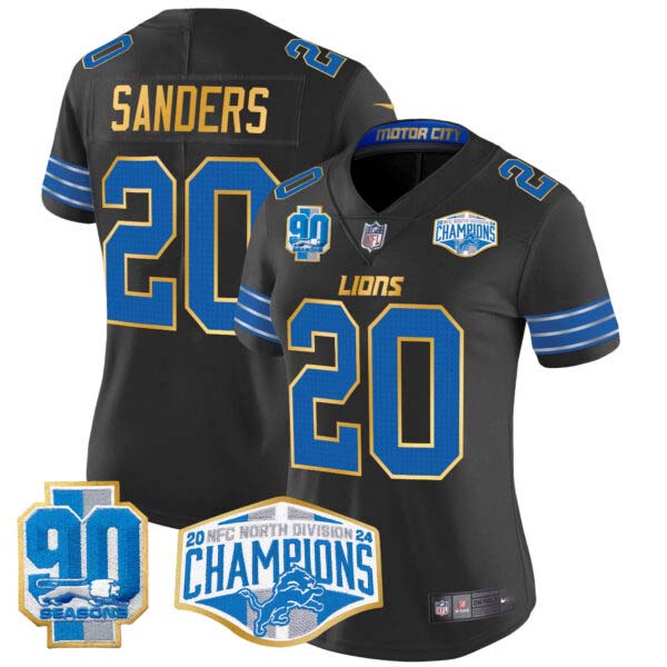 Women’s Detroit Lions 2024 NFC North Division Champions Patch Gold Trim Vapor Limited Jersey – All Stitche