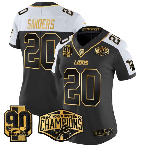 Women’s Detroit Lions 2024 NFC North Division Champions Patch Gold Vapor Limited Jersey – All Stitched
