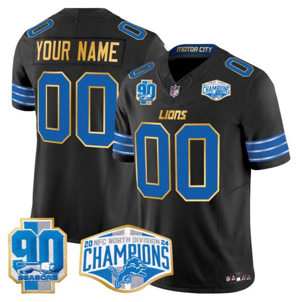 Detroit Lions 2024 NFC North Division Champions Patch Gold Trim Vapor Limited Custom Jersey – All Stitched
