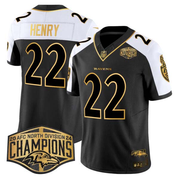 Men’s Ravens Maryland 2024 AFC North Division Champions Patch Gold Vapor Limited Jersey – All Stitched