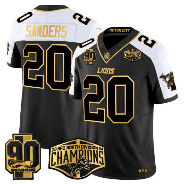 Men’s Detroit Lions 2024 NFC North Division Champions Patch Gold Vapor Limited Jersey – All Stitched